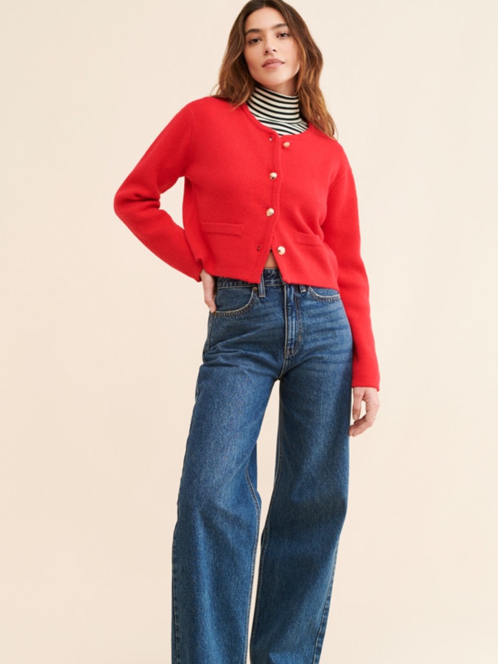 Line & Dot Benni Cardigan in Red